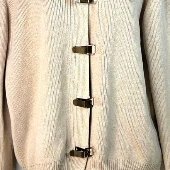 Liz Claiborne Beige Cotton Toggle Closure Cardigan Sweater XL Womens - Picture 4 of 7